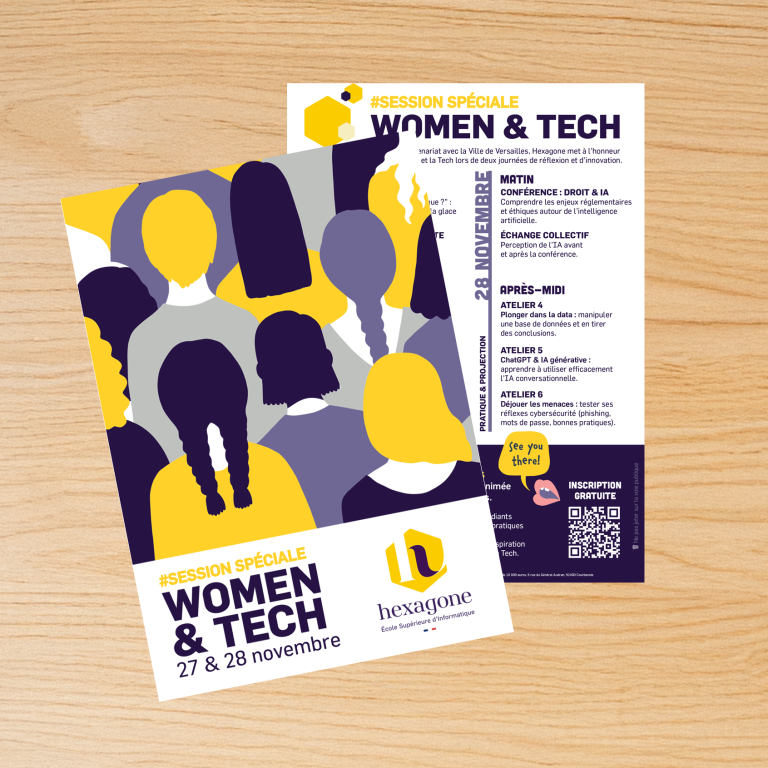 Flyer Women & Tech - Versailles Flyer coloré pour un événement sur les femmes et la technologie, avec un programme au verso.